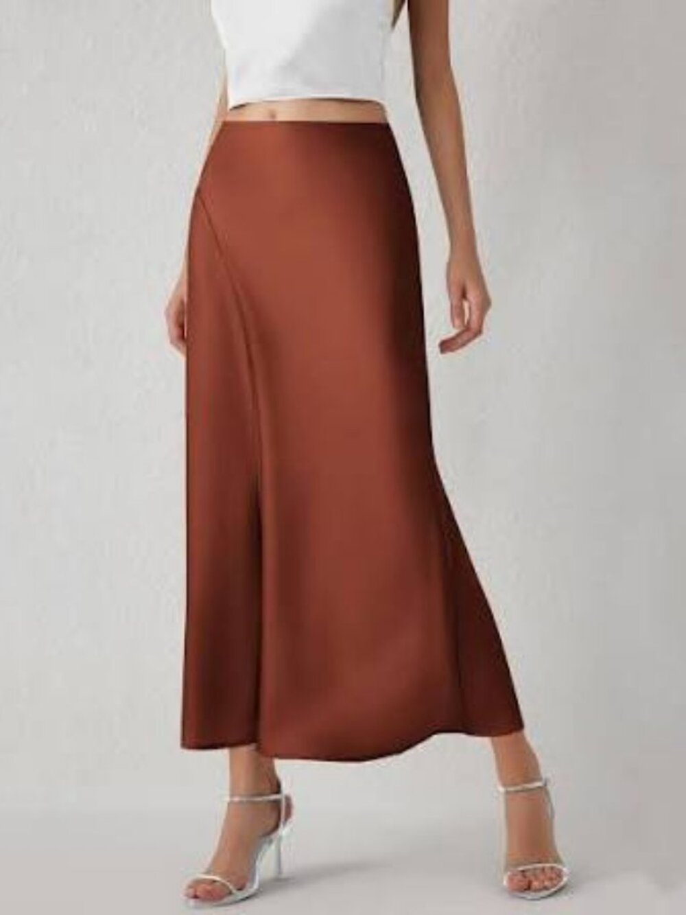 NWOT Copper Shaded Satin Midi Skirt